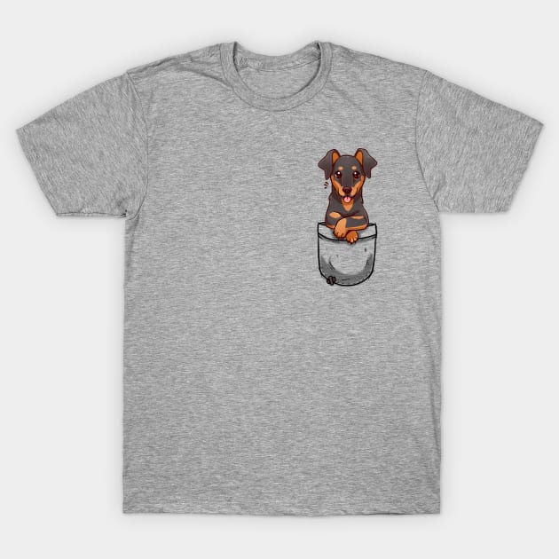 Pocket Cute Dobermann Dog - T-Shirt T-Shirt by TechraPockets